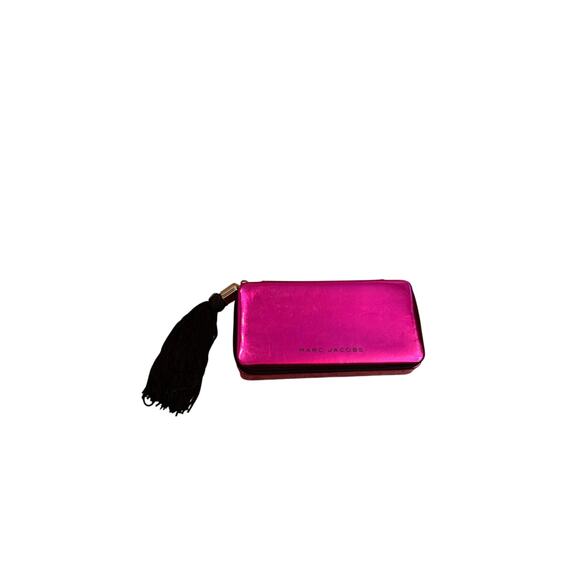 Marc Jacobs Metallic Pink Zip Around Makeup Case Black Tassel Small 6.5x3.5x1.5" - Picture 1 of 5